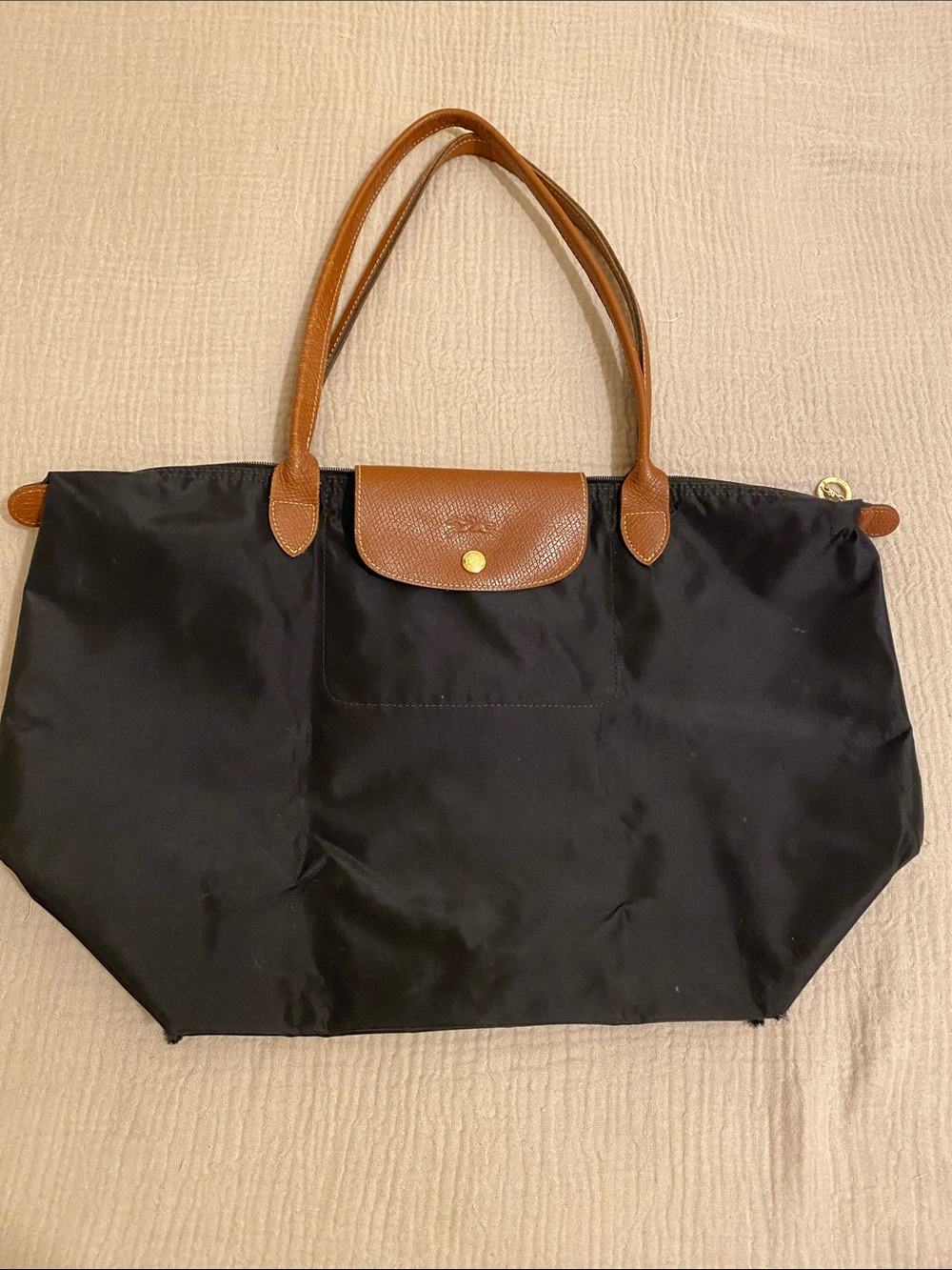 Longchamp Le Pliage Large Tote Bag in Black/Tan